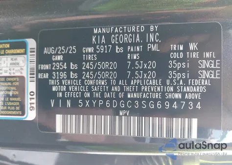 2025 Kia Telluride S from USA, damaged, VIN 5XYP6DGC3SG694734